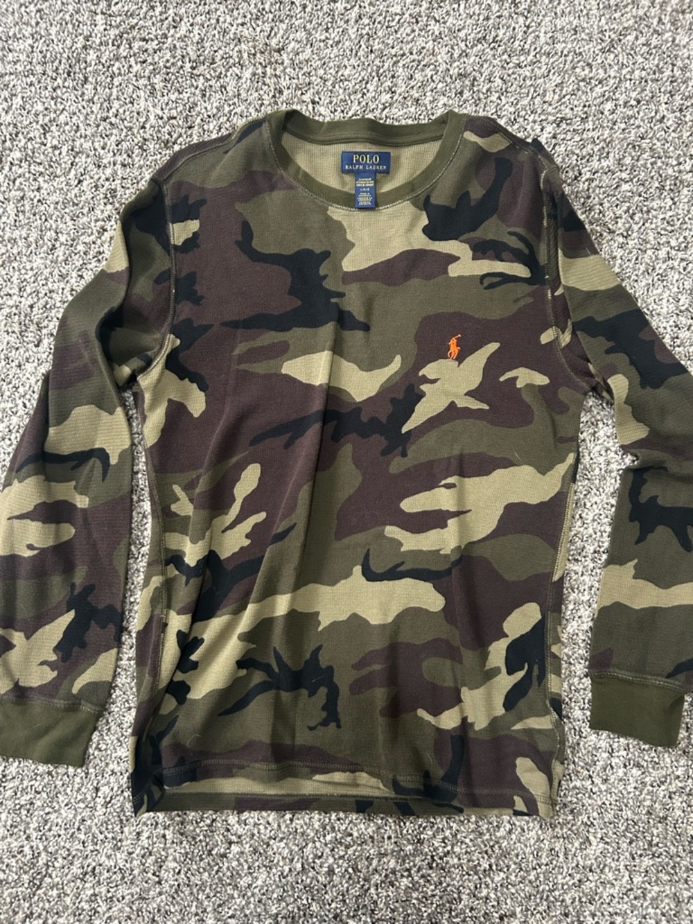 Polo Ralph Lauren Camo Long Sleeve Thermal with Orange Pony